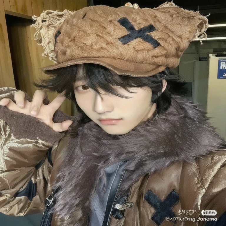 arafed asian man wearing a brown hat and a brown jacket, kemonomimi, takeyuki kanda, handsome japanese demon boy, yosuke ueno, inspired by Yamagata Hiro, makoto, yoh yoshinori, finn wolfhard, sakimichan, cosplayer, shikamimi, norihiro yagi, yuuki hagure, Korean male face, kpop boy, Korean male, kpop male, txt, txt soobin, txt hueningkai, BTS, jeno NCT, Korean boy