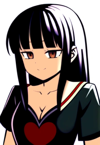 masterpiece, best quality, high resolution,
1girl, solo, jk, campus uniform, black hair, brown eyes, cleavage, from front, facing viewer, face to face, smug on eyes,upper body, cleavage, medium breasts, portrait, emesis eyes