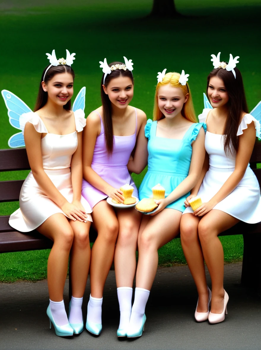 Three very cute fairies were sitting on a bench.
I, after eating a bun with butter we managed to get so oily,
Что мыли этих феечек
Iз трех садовых леечек.