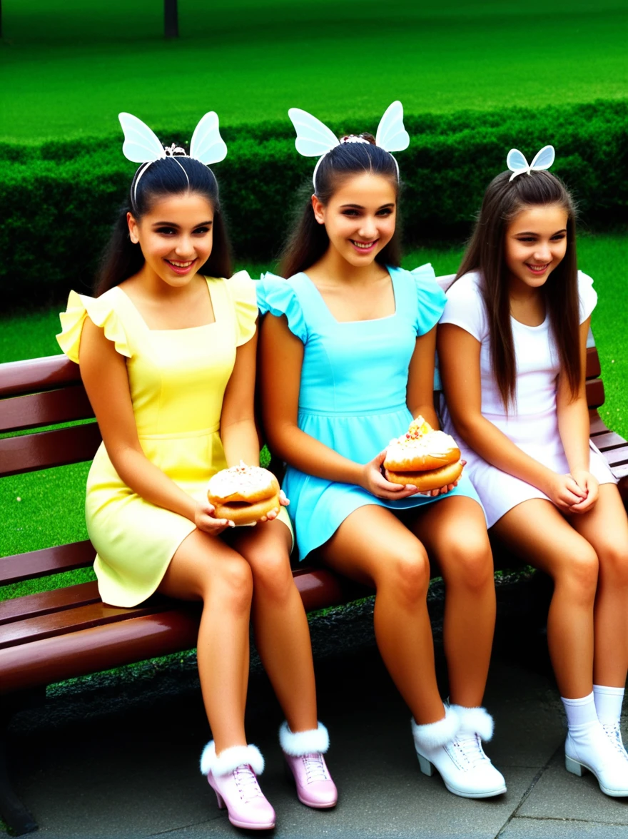 Three very cute fairies were sitting on a bench.
I, after eating a bun with butter we managed to get so oily,
Что мыли этих феечек
Iз трех садовых леечек.