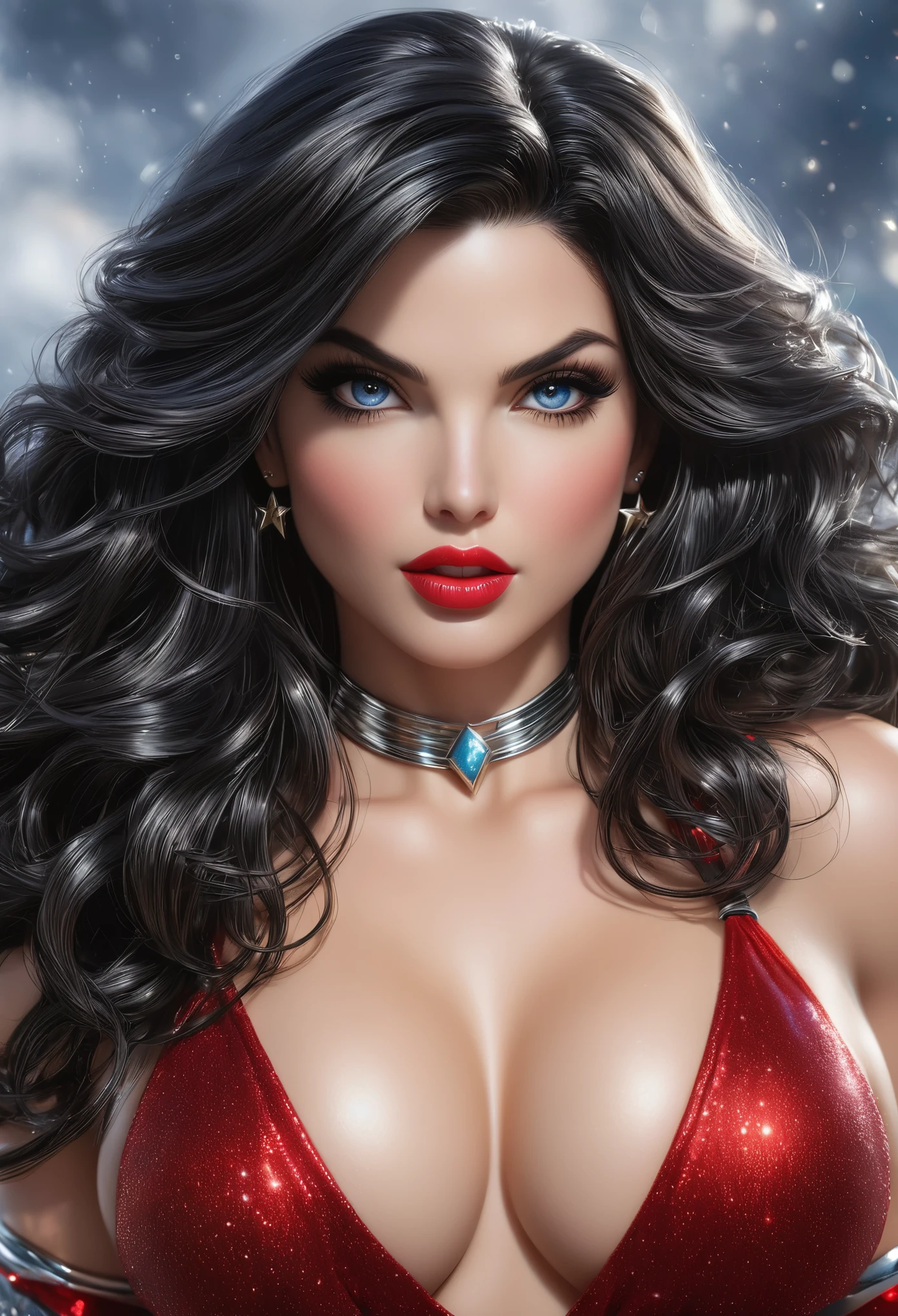 (best quality,4k,8k,highres,masterpiece:1.2),ultra-detailed,(realistic,photorealistic,photo-realistic:1.37),portrait, donna Troy ,beautiful detailed eyes,beautiful detailed lips,extremely detailed face,long eyelashes, sexy,soft lighting,subtle background,professional photography,vivid colors full body ,  by a fan, blushing face () full body (seductive) (ready for ) (biting her liplue eyes) (Donna Troy) Amazon (wonder girl) (red outfit) (silver bracelets)