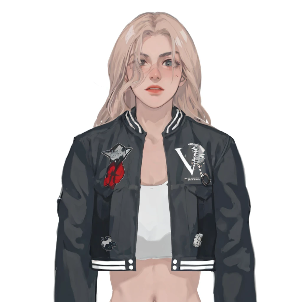 (masterpiece:1.2, best quality), (1girl, solo, upper body:1.2),flat face ,Hair: buzz cut, Clothing: oversized, distressed denim jacket with patches and pins, paired with black skinny jeans and combat boots, Hanging out in an underground music venue or street art exhibit