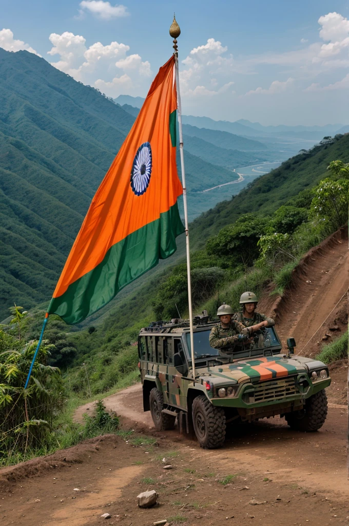 Indian National Army conquer in arakan mountain area of Myanmar with Indian flag