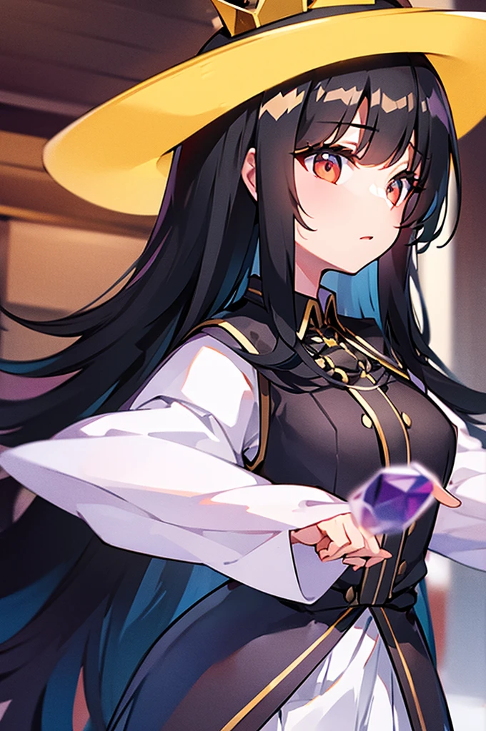 Black woman, crown, magic powers, long hair, uniform