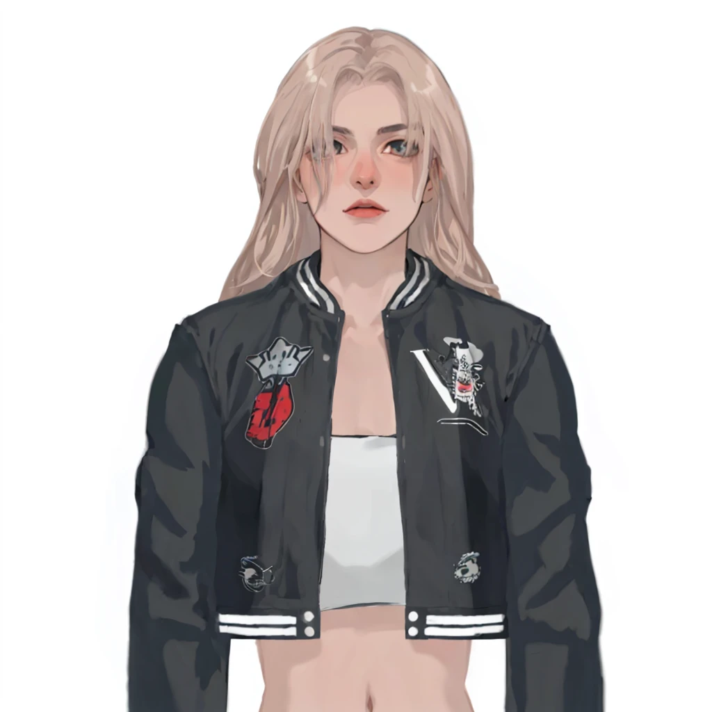(masterpiece:1.2, best quality), (1girl, solo, upper body:1.2),flat face ,Hair: buzz cut, Clothing: oversized, distressed denim jacket with patches and pins, paired with black skinny jeans and combat boots, Hanging out in an underground music venue or street art exhibit