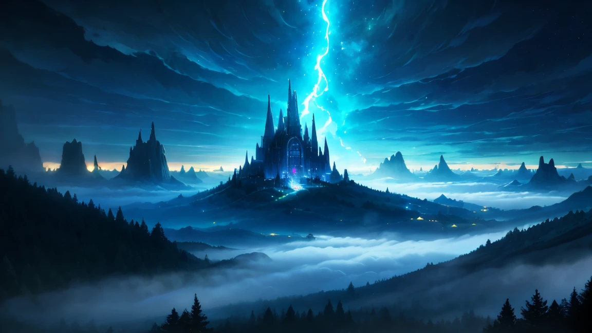 A fantasy landscape, incredible views, epic, majestic, gigantic proportions, lush forest, towering mountains, glowing magical portals, celestial sky, surreal lighting, volumetric fog, cinematic composition, dramatic lighting, vibrant colors, intricate details, photorealistic, 8K, masterpiece, concept art,