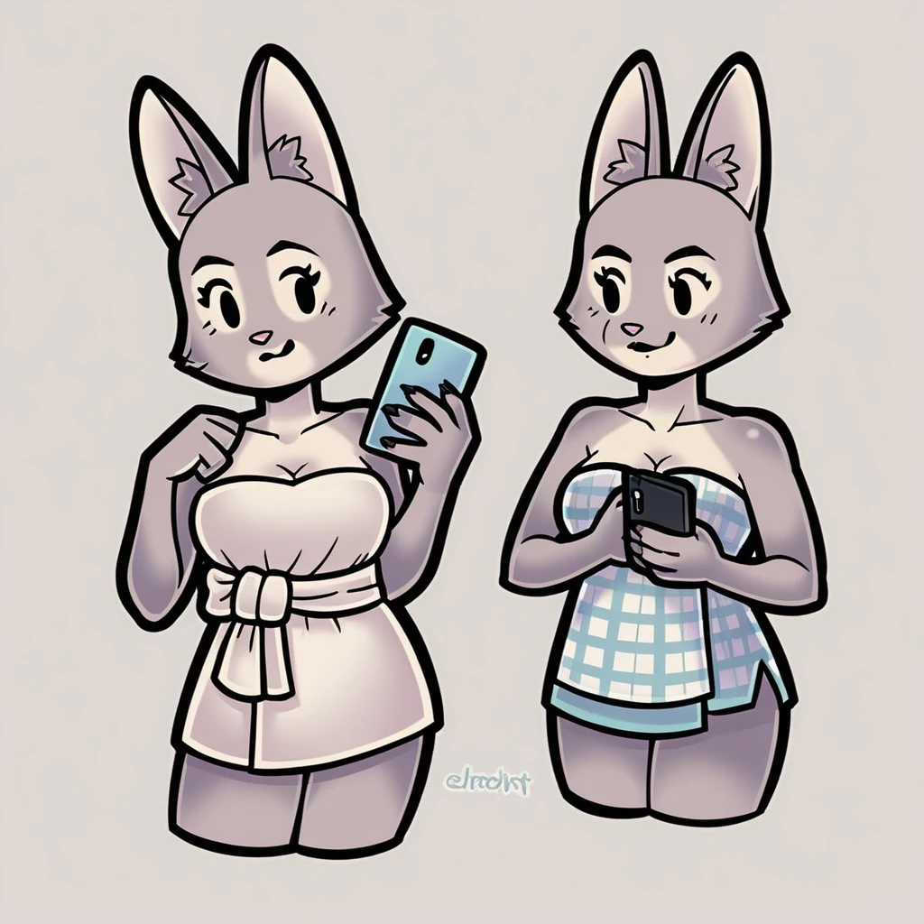 score_9_presence, score_8_up, Diane Foxington, wrapped in towel medium breasts, holding phone