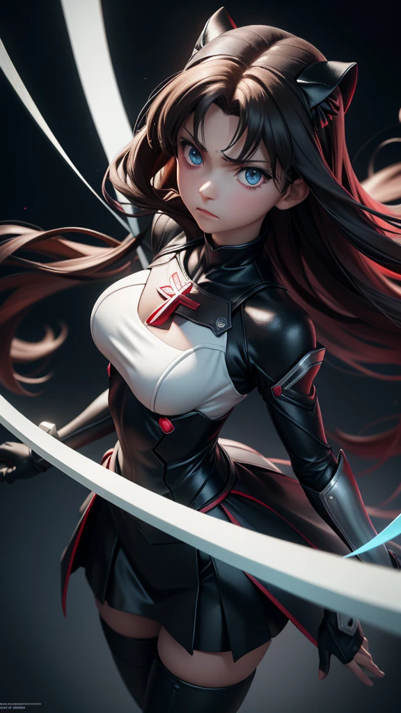 full body, Serious face, (masterpiece), best quality, expressive eyes, perfect face, anime girl, Fate/Stay Night anime, Rin Tohsaka anime, Rin Tohsaka Fate/Stay Night HDR (High Dymanic Range), Ray Tracing, Super resolution, Unreal 5, Subsoil Scatter, PBR Textures, Post Processing, Anisotropic filtering, Depth of Field, High Sharpness and Sharpness, Multilayer Textures, Surface shading, Precise simulation of light-material interactions, Perfect ratios, Octane rendering, duotone illumination, low ISO, white balance, Rule of thirds, Wide aperture, 8K RAW, high-efficiency sub-pixels, sub-pixel convolution, glow particles