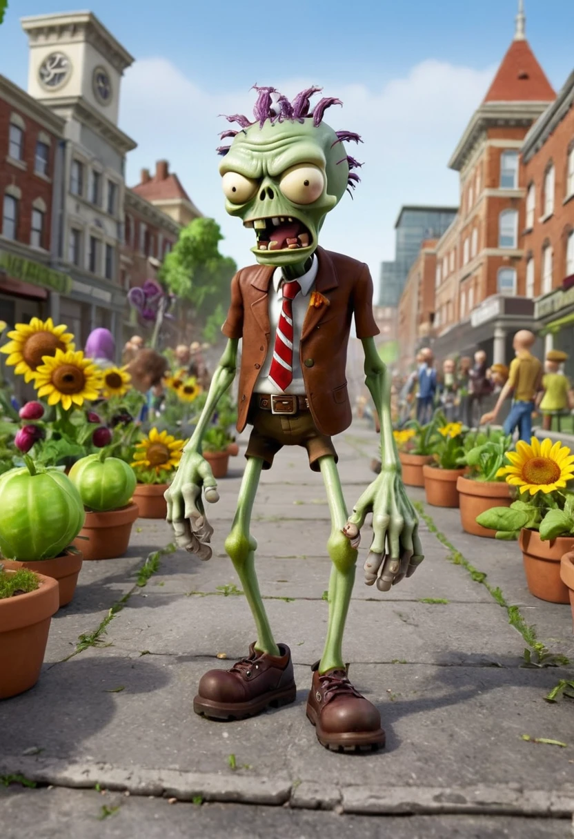 (game, "Plants vs. Zombies"), full body, (Photography), panoramic view, award-winning, cinematic still, emotional, vignette, dynamic, vivid, (masterpiece, best quality, Professional, perfect composition, very aesthetic, absurdres, ultra-detailed, intricate details:1.3)