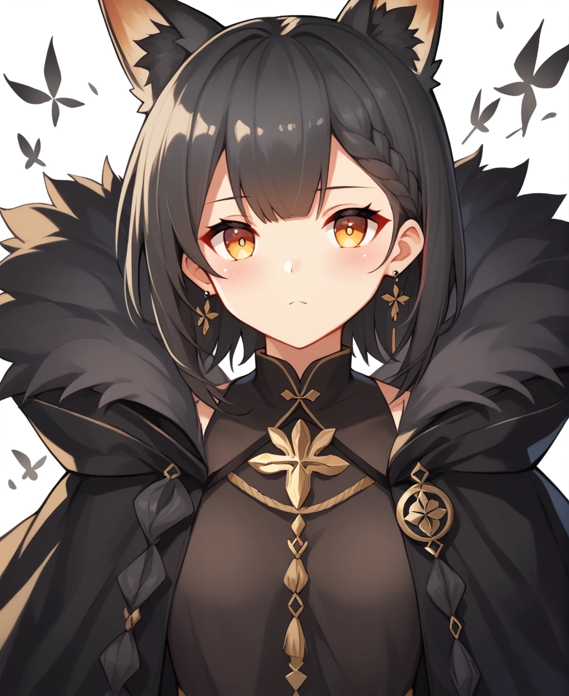 Close-up portrait of a person in a dress and cloak, Character portrait by Honoohito, pixiv Contest Winner, Self-sastructing art, Half Yamada, black, From Arknights, From the Azur Lane video game, black photo, Anime Moe Art Style, Azur Lane Style, ((wearing a noble robe)), black moody scene