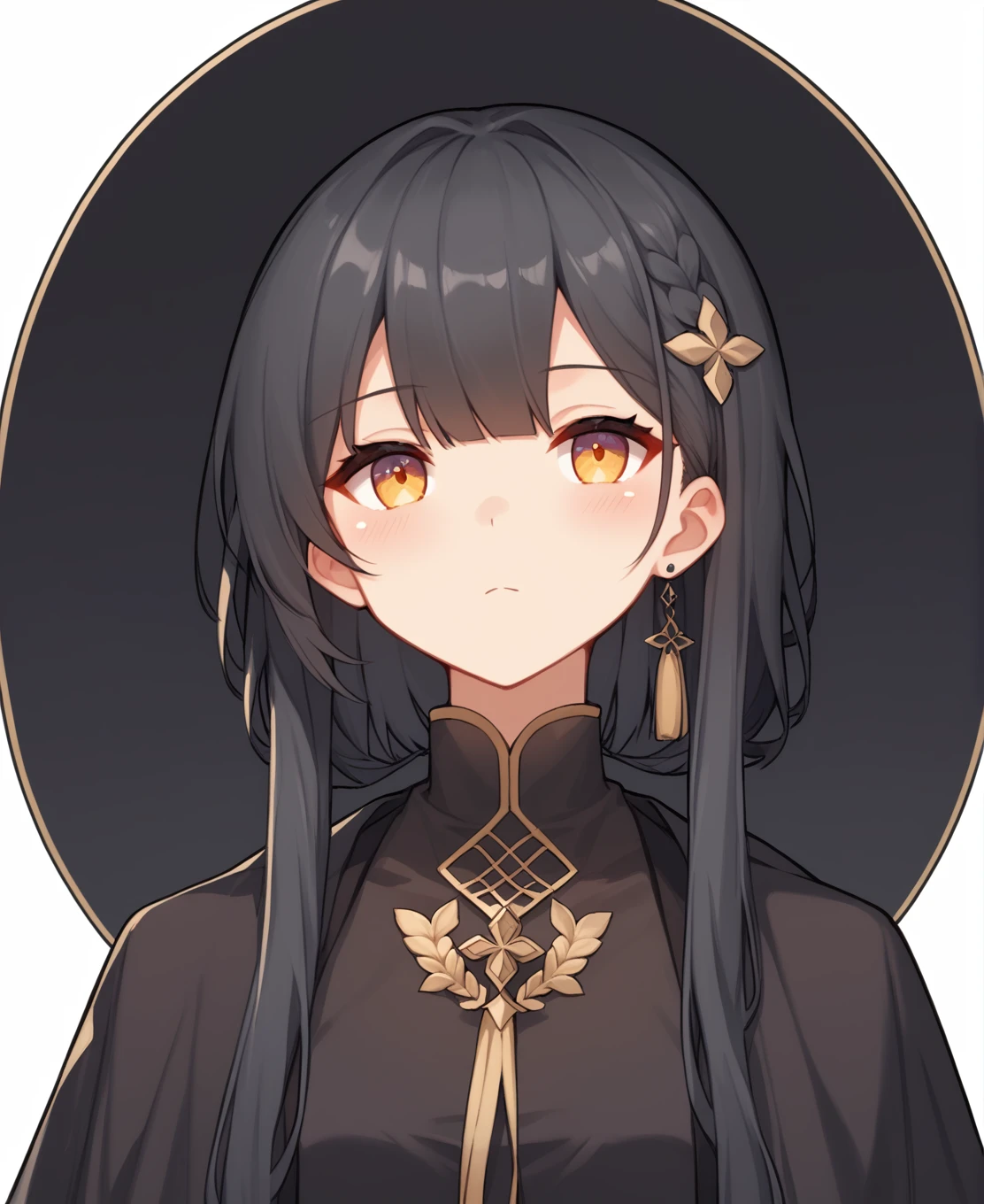 Close-up portrait of a person in a dress and cloak, Character portrait by Honoohito, pixiv Contest Winner, Self-sastructing art, Half Yamada, black, From Arknights, From the Azur Lane video game, black photo, Anime Moe Art Style, Azur Lane Style, ((wearing a noble robe)), black moody scene