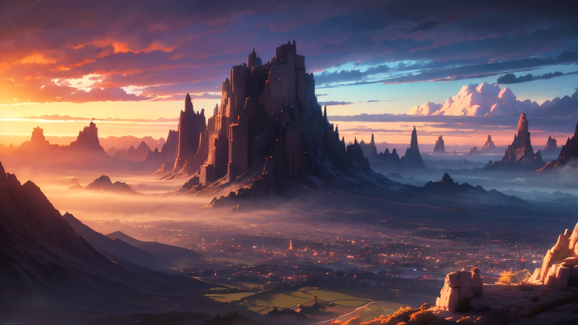 a fantasy landscape, incredible views, epic, majestic, gigantic proportions, a vast sea, towering mountains, a picturesque bay, a grand city, (best quality,4k,8k,highres,masterpiece:1.2),ultra-detailed,(realistic,photorealistic,photo-realistic:1.37),dramatic lighting,dramatic colors,dramatic composition,dramatic clouds,dramatic shadows,dramatic reflections,cinematic,concept art,digital art,matte painting,volumetric lighting,atmospheric perspective,atmospheric haze,complex environment, intricate details,amazing details,stunning scenery,beautiful scenery,breathtaking scenery,awe-inspiring scenery,grandiose scenery,magnificent scenery,sweeping vistas,epic proportions,colossal scale,grand scale,vast scale