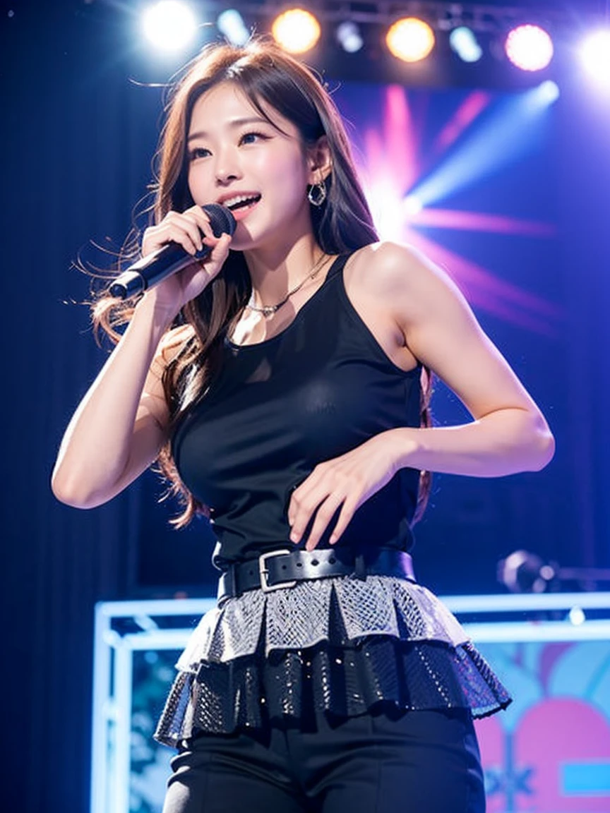 On stage at the park's hero show、((Young、young、Sentai Heroine))、((armor))、(pink、black)、 、(Bursting breasts:1.4)、((Disproportionate breasts、Biggest perfect breasts: 1.4))、((Netorare: 1.4)),((nsfw:1.2))