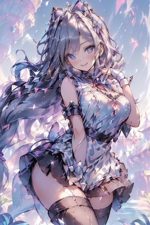 (perky chest:1.2), (pointed chest:1.2),(((Black Tunic:1.3))),(((cakes and bread in the basket),Cute and beautiful girl,Cute round face,Cute smile,with blush cheeks,Red Lip,a girl 16 years old, nsfw:1.3, beautiful body:1.3), shinny skin, BREAK, ((alice in the wonderland:1.4, cute, kawaii, lovely, funny, a girl falling down from sky:1.4, the girl is flying in sky:1.2, girl floating in air:1.3, rolling upskirt by wind:1.5, (with sparkling eyes and a contagious smile),open mouth, Looking at Viewer, surprised, putting hands on crotch over the skirts:1.5)), BREAK, ((floating things as follows:1.3, PlayingCards, Trump, tea cup, tea pot, tea spoons, pocket watch:1.3, lip sticks, candies:1.2, cookies, jam bottles, classical door_keys)), ((long purply_Blue dress :1.5, wearing long flaired skirt:1.3, the skirt is blowing:1.3, cute White Apron, black stockingedium long platinum-blonde hair:1.2, twin tail hair:1.6, tied hair with a cute ribbon), (Blue eyes, bright pupils with highlights, detailed eyes), (lying down on your back:0.7, spreading legs with rising up straight:0.7), sexy posture, fantastic colorful art, (fantasy art:1.3, wondered images), ((correct anatomy:1.5, perfect anatomy:1.3, correct hand, )),