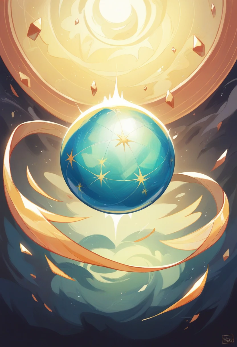Image of a crystal ball, magical power inside the ball , horoscope tellers ball , ball kept on the top of a golden stand , dark background , dark clouds , thunder in the clouds