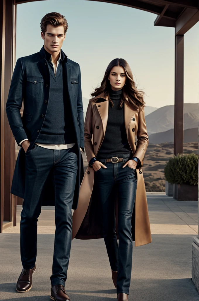 Advertising image for luxury clothing, with two people, with diesel logo included 