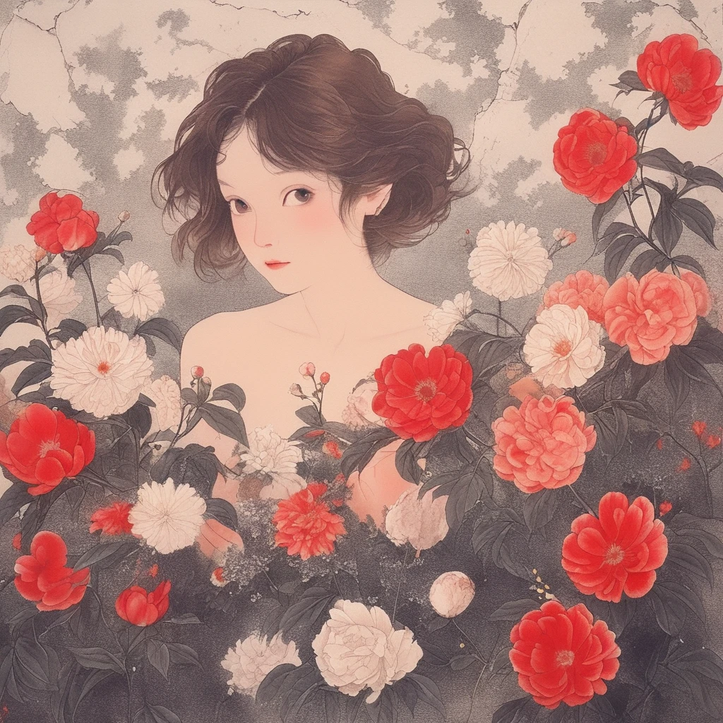 Beautiful flowers and a girl