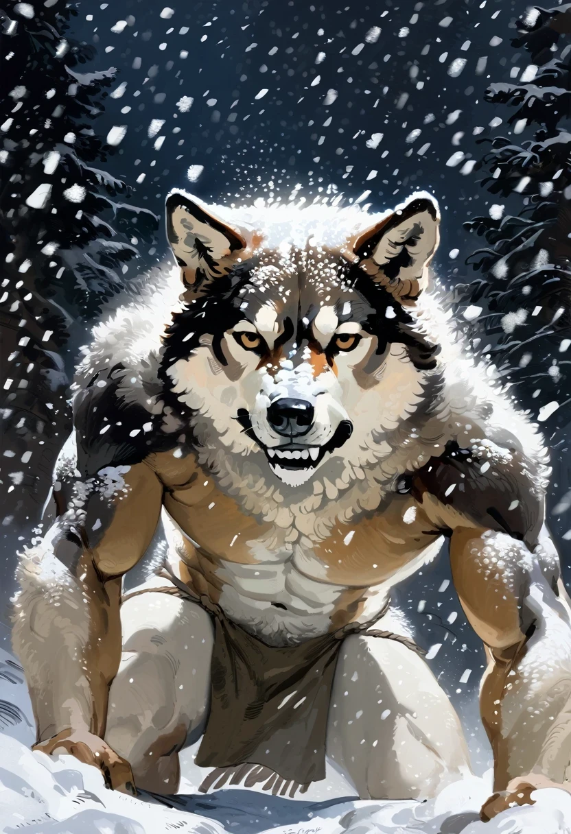 solo, male, anthro, (Husky), by seyorrol, digital artwork, ((detailed background)), intricate detailed blizzard background, heavy blizzard, mysterious shadows, realistic shading, (epic, masterpiece, high quality, 8k, ultra HD, absurd res, top quality, best quality, max quality, masterpiece), ((sexy, feminine body)), cloudy sky, (realistic fur), looking away, ((perfect hands)), struggling to walk through blizzard, close to camera, ((serious expression, baring teeth, realistic teeth, perfect teeth)), snowing very heavily, nighttime, (((half body))), (((nude, sheath, nutsack),
