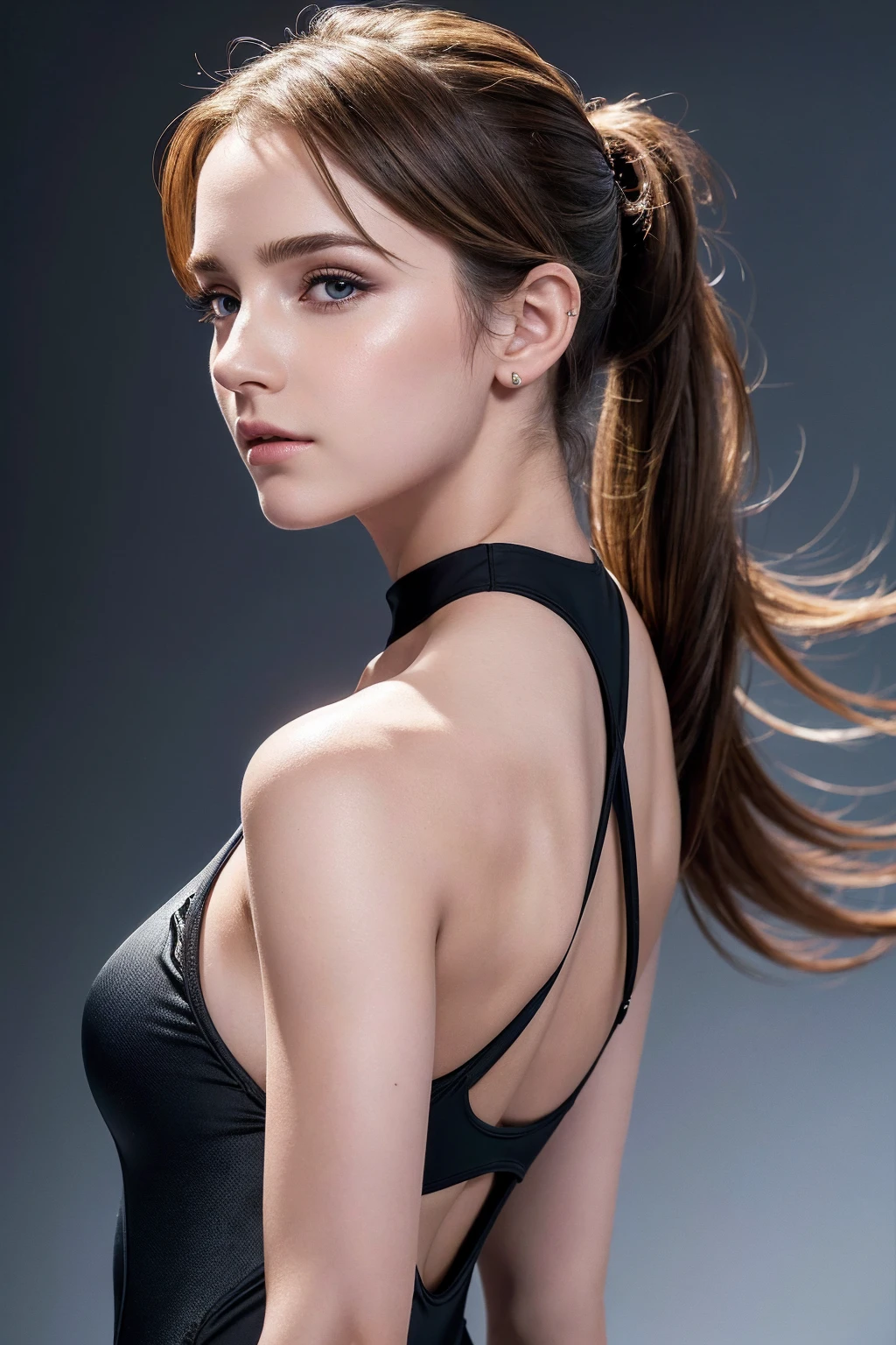 Close-up of a woman with a ponytail and a black dress, Emma Watson wearing fancy fish, Emma Watson, photo of Emma Watson in swimsuit, Emma Watson wearing a swimsuit, Emma!! Watson!!, photo of Emma Watson, of Emma Watson, Emma Watson as driada, face of Emma Watson, Emma Watson as blond aphrodite, clear portrait of Emma Watson, {{{{{{{(masterpiece, .CGI:1.4),(8K raw photo, best quality, masterpiece:1.2) super detailed official art,photorealistic:1.37, (outstanding, professional),masterpiece,best quality,ultra detailed,highres,high-resolution,4K,4Kportrait,8K,8Kportrait,unity8Kwallpaper,extremely detailed CG,realistic,RAW photo,real person,portrait photography,photorealistic,shiny skin,detailed skin,(((dynamic angle full body
and dynamic angle wide shot
and dynamic angle close-up
and dynamic angle upper body
and dynamic angle from above
and dynamic angle from behind
and dynamic angle from below
))),{{{{supermodel }}}},{{{{Photorealistic:1.4}}}}, beautiful detailed, highly detailed eyes and face, beautiful detailed eyes, ridiculous, incredibly ridiculous, super detailed, high resolution, highly detailed, top quality, masterpiece, illustration, highly detailed, CG, unified, 8K wallpaper, amazing, fine detail, masterpiece, top quality, highly detailed CG unified 8K wallpaper, face light, movie lighting,surrealistic female portrait, magic lights, 32K resolution, action poses, realistic photography, dynamic lighting, art station, volume lighting, highly detailed face, awarded, shadows}}}}}}}