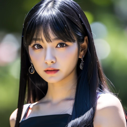 1 female demon, Japanese, Asian eyes, ultra-detailed face and eyes, hyper realistic, realistic depiction, 30 years old, wearing a long black dress, full body view