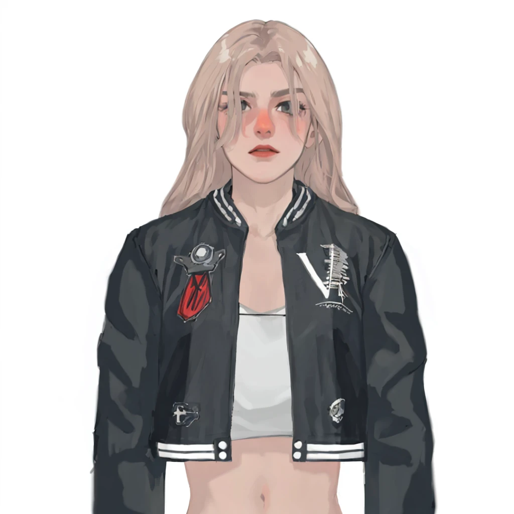 (masterpiece:1.2, best quality), (1girl, solo, upper body:1.2),flat face,Hair: buzz cut, Clothing: oversized, distressed denim jacket with patches and pins, paired with black skinny jeans and combat boots, Hanging out in an underground music venue or street art exhibit