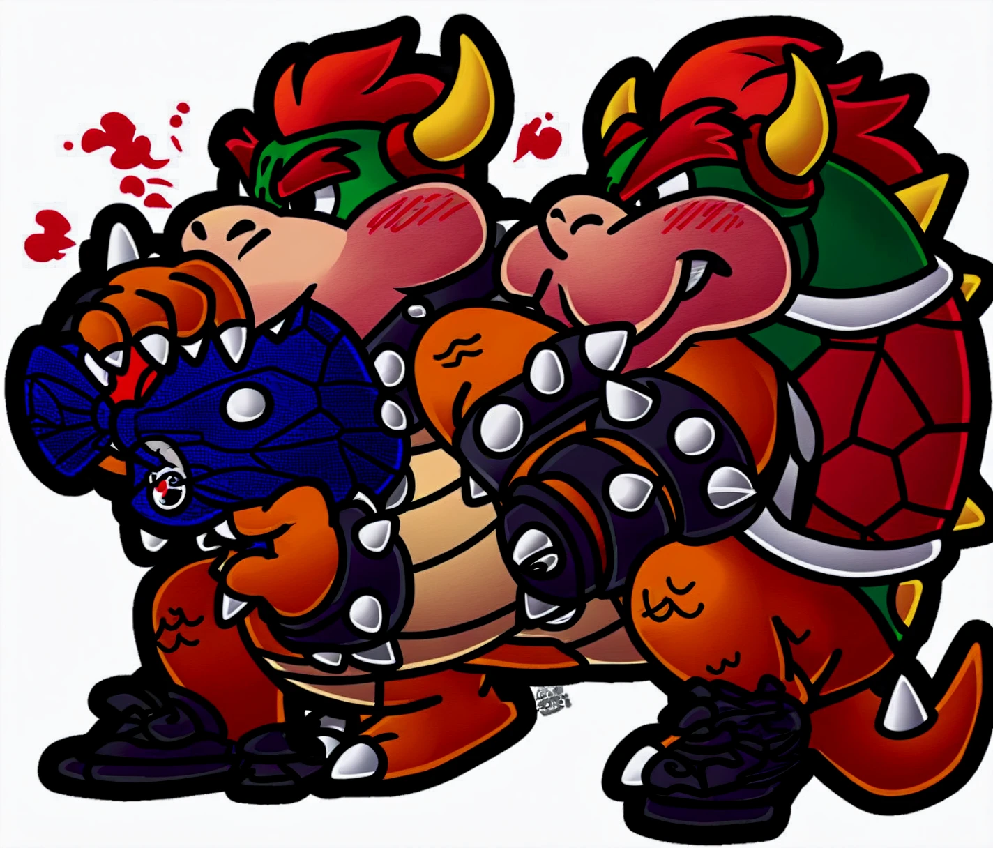 a cartoon image of a dragon with a helmet and a sword, bowser nintendo, bowser, fire breathing. bowser, koopa, mario, inspired by Mario Bardi, inspired by Mario Comensoli, inspired by Luigi Kasimir, with scaly-looking armor, inspired by Mario Dubsky, video game characters designs, nintendo game art, fan artwork of mario