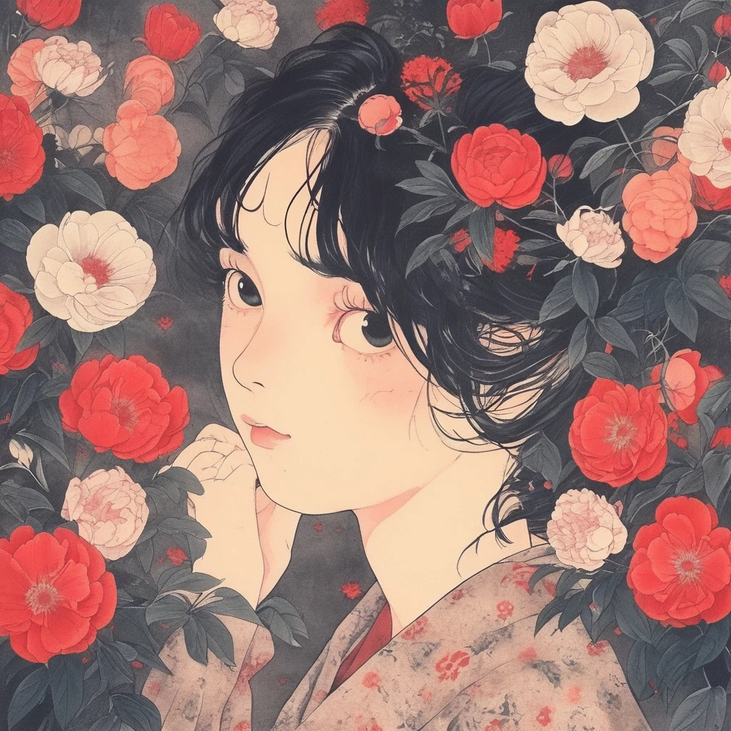Beautiful flowers and a girl