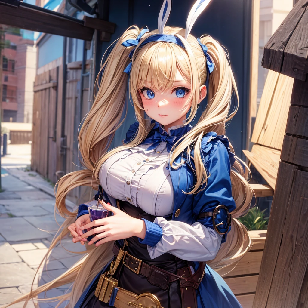 Woman Blonde, pigtails, and Blue eyes and whiskers, Lilli village Big  and  outfit 