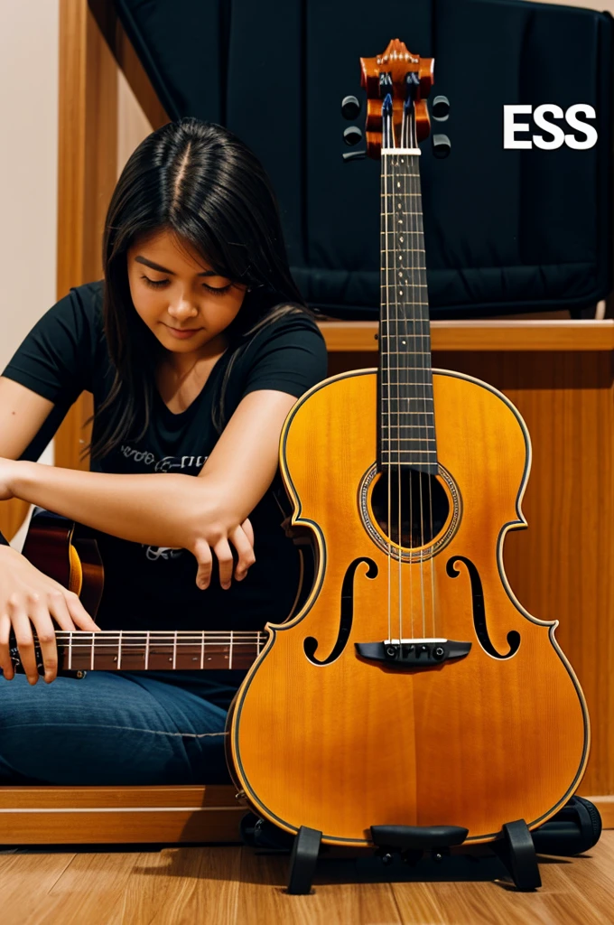 ESN logo and guitar violin and piano music students