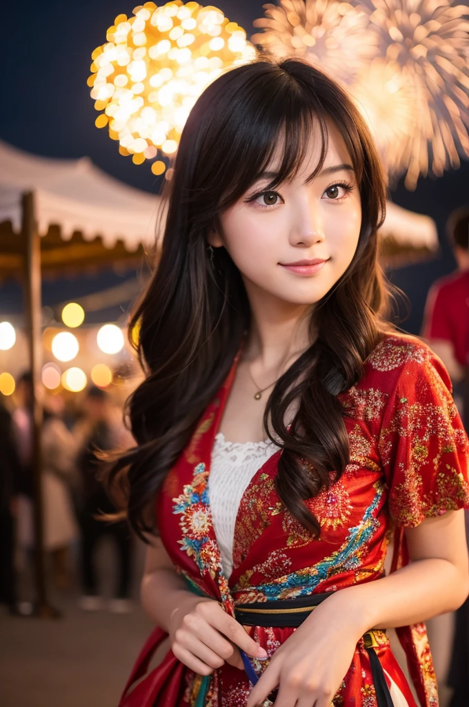 Fireworks festival and beautiful girl