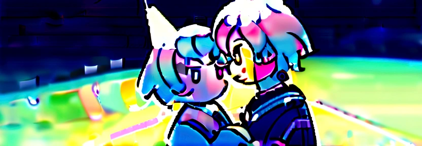 Two little boys,twin,All white hair blue highlights,short hair,Has M-shaped bangs,There is a small fish hairpin,Cat ears,Heterochromia(One blue and one yellow),Lazy sailor suit,Hold each other's hands,There is water and small fish around