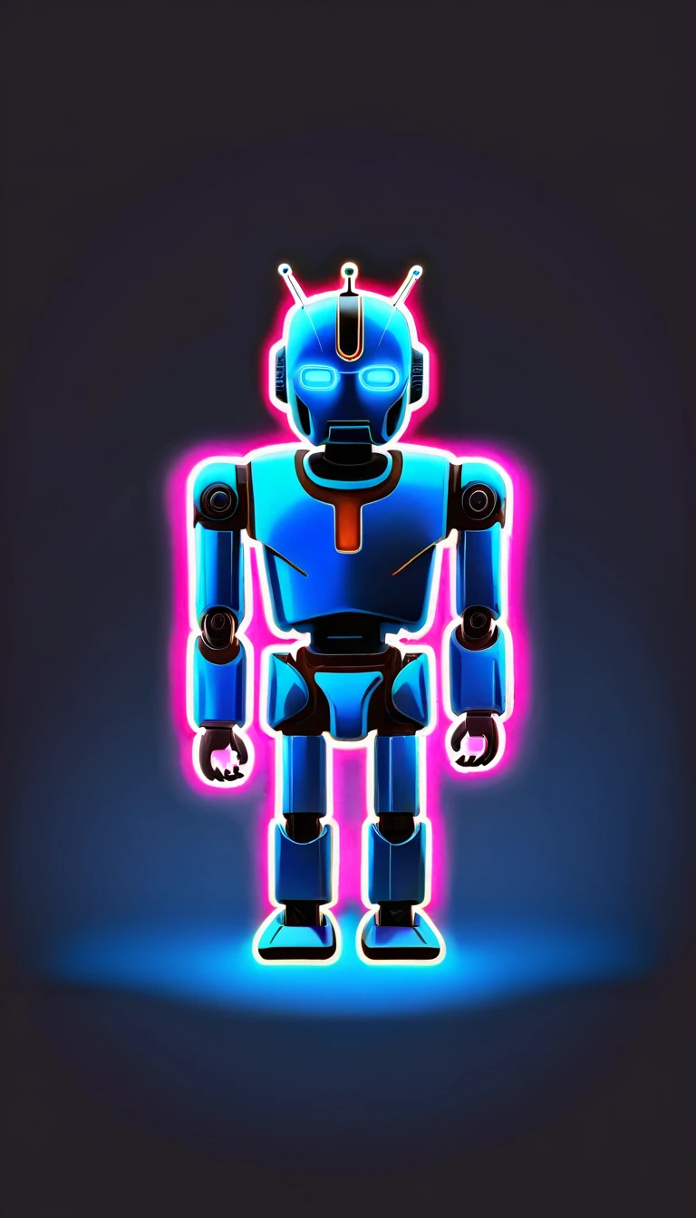 blue robot, icon, neon