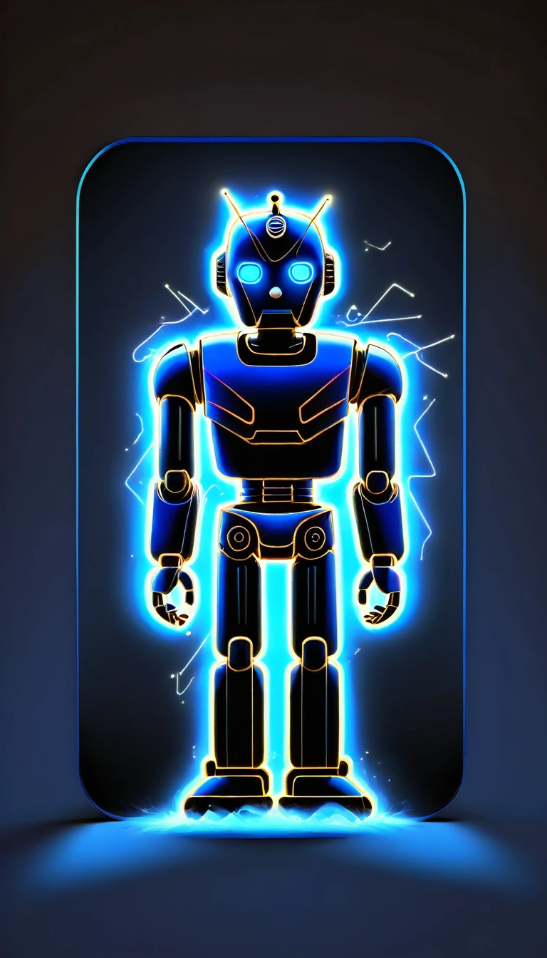 blue robot, icon, neon