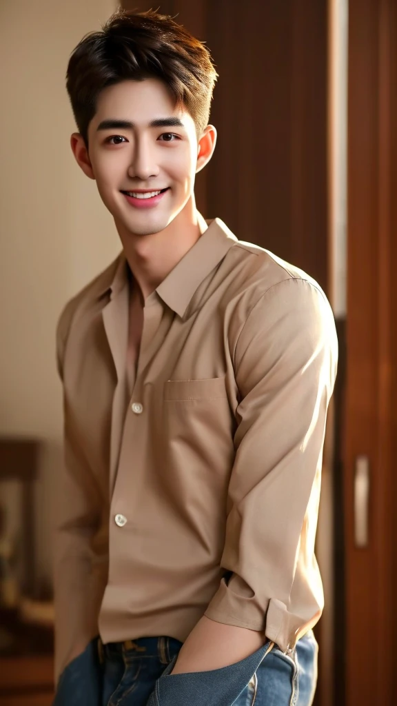 ผู้ชายเอเชียhandsome,Smile1.5,Masterpiece,height,Very detailed,best quality, ,realistic,raw image, art station,short hair, handsome, Anatomically correct, detailed skin, (detailed face), Very detailed and delicate eyes, Clean and shiny lips, (Very detailed:1.3), (best quality:1.3), (Masterpiece, 8K:1.3), (realistic:1.3), natural light,full body image