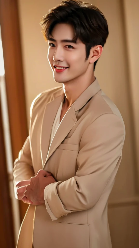 ผู้ชายเอเชียhandsome,Smile1.5,Masterpiece,height,Very detailed,best quality, ,realistic,raw image, art station,short hair, handsome, Anatomically correct, detailed skin, (detailed face), Very detailed and delicate eyes, Clean and shiny lips, (Very detailed:1.3), (best quality:1.3), (Masterpiece, 8K:1.3), (realistic:1.3), natural light,full body image