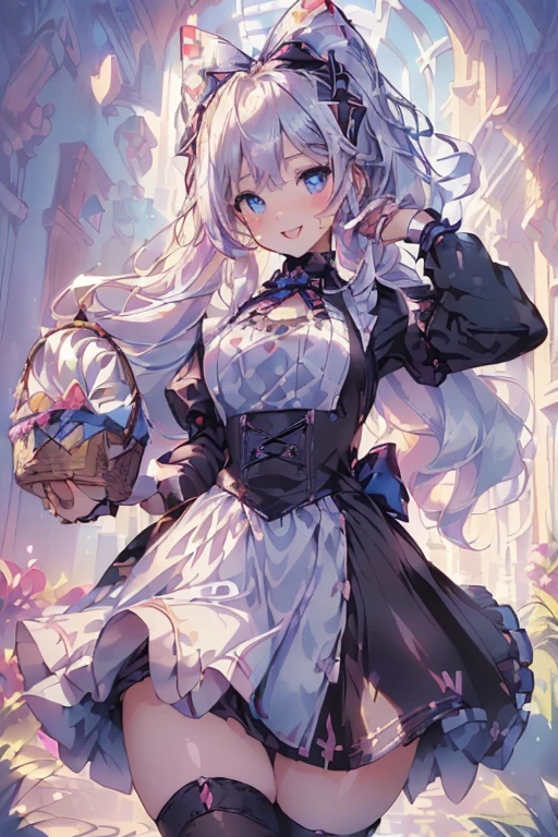 (perky chest:1.2), (pointed chest:1.2),(((Black Tunic:1.3))),(((cakes and bread in the basket),Cute and beautiful girl,Cute round face,Cute smile,with blush cheeks,Red Lip,a girl 16 years old, nsfw:1.3, beautiful body:1.3), shinny skin, BREAK, ((alice in the wonderland:1.4, cute, kawaii, lovely, funny, a girl falling down from sky:1.4, the girl is flying in sky:1.2, girl floating in air:1.3, rolling upskirt by wind:1.5, (with sparkling eyes and a contagious smile),open mouth, Looking at Viewer, surprised, putting hands on crotch over the skirts:1.5)), BREAK, ((floating things as follows:1.3, PlayingCards, Trump, tea cup, tea pot, tea spoons, pocket watch:1.3, lip sticks, candies:1.2, cookies, jam bottles, classical door_keys)), ((long purply_Blue dress :1.5, wearing long flaired skirt:1.3, the skirt is blowing:1.3, cute White Apron, black stockingedium long platinum-blonde hair:1.2, twin tail hair:1.6, tied hair with a cute ribbon), (Blue eyes, bright pupils with highlights, detailed eyes), (lying down on your back:0.7, spreading legs with rising up straight:0.7), sexy posture, fantastic colorful art, (fantasy art:1.3, wondered images), ((correct anatomy:1.5, perfect anatomy:1.3, correct hand, )),
