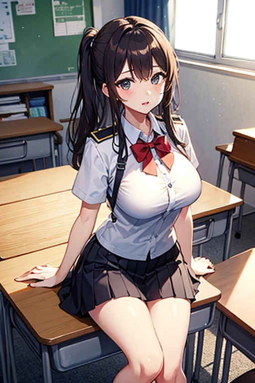  in uniform、Large Breasts、Summer clothey clothes burst、Very short skirt、classroom