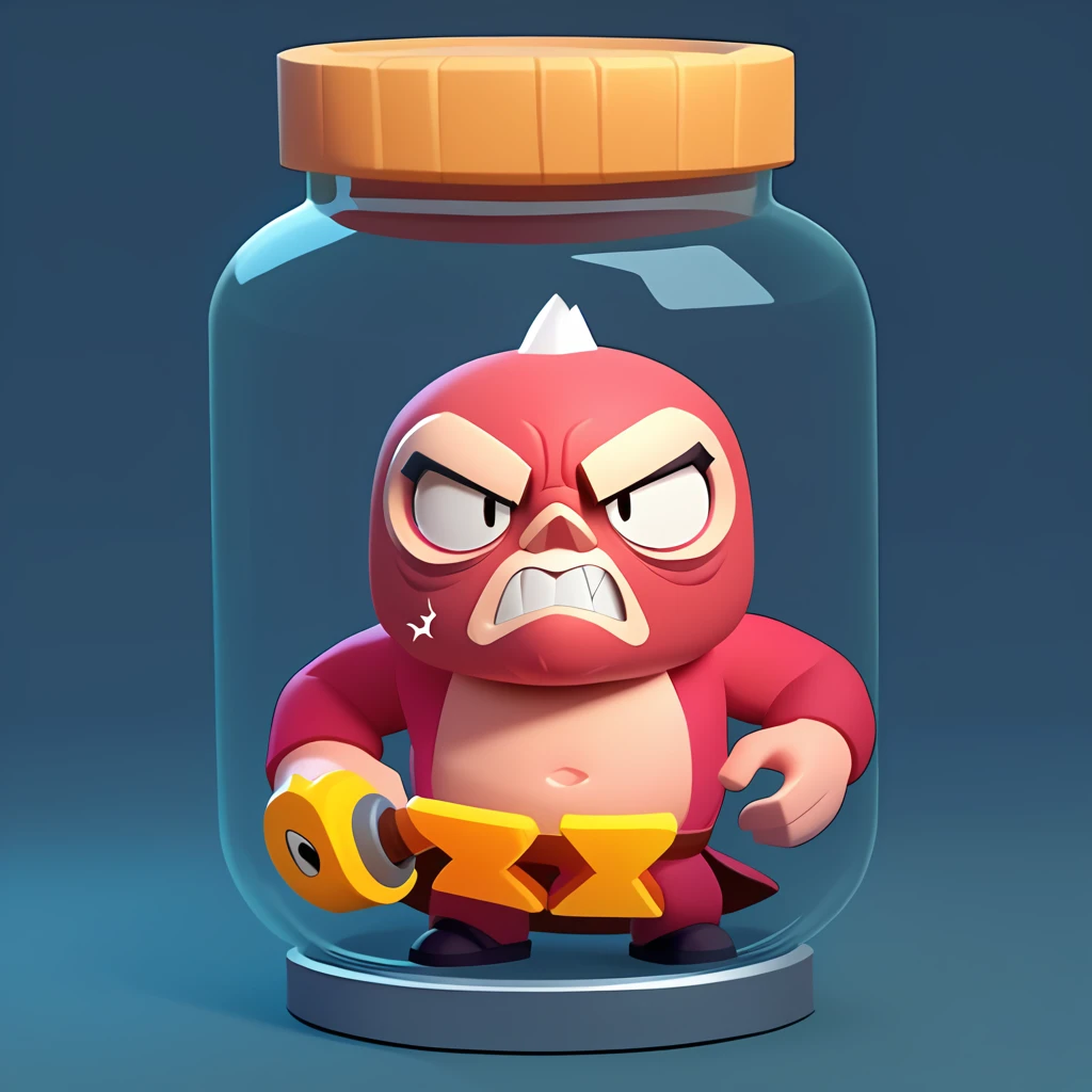 e avec votre appareil photo
a cylindrical incubator containing a gelatinous monster, arms and legs coming out of the cylindrical incubator, colossal, the face of the gelatinous and angry monster, nuclear logo on the jar, brawl, brawl stars