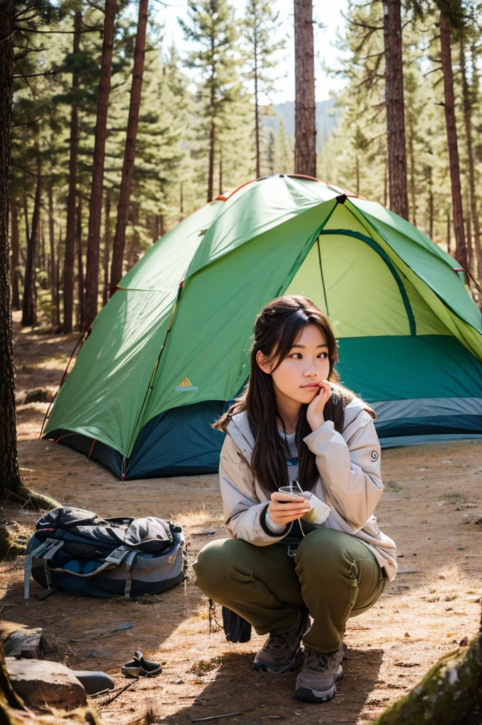 Solo camping and beautiful girls