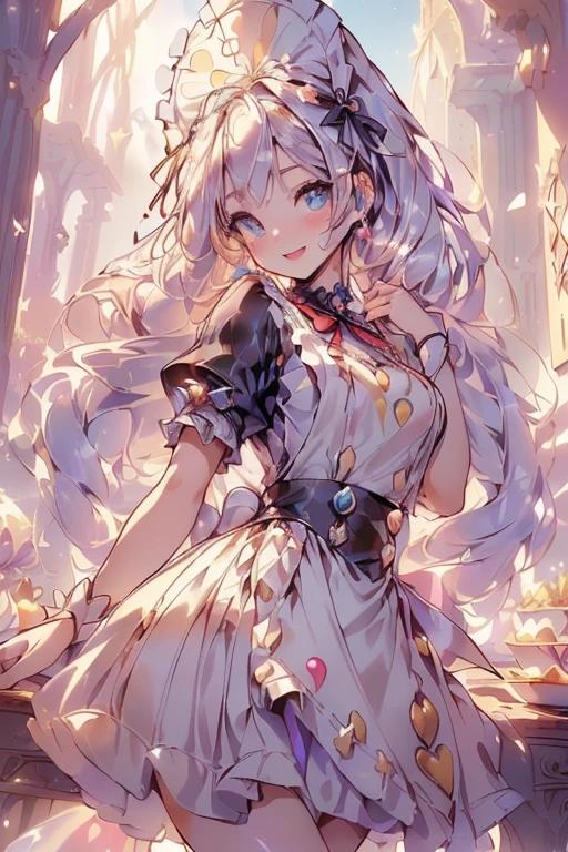 (perky chest:1.2), (pointed chest:1.2),(((Black Tunic:1.3))),(((cakes and bread in the basket),Cute and beautiful girl,Cute round face,Cute smile,with blush cheeks,Red Lip,a girl 16 years old, nsfw:1.3, beautiful body:1.3), shinny skin, BREAK, ((alice in the wonderland:1.4, cute, kawaii, lovely, funny, a girl falling down from sky:1.4, the girl is flying in sky:1.2, girl floating in air:1.3, rolling upskirt by wind:1.5, (with sparkling eyes and a contagious smile),open mouth, Looking at Viewer, surprised, putting hands on crotch over the skirts:1.5)), BREAK, ((floating things as follows:1.3, PlayingCards, Trump, tea cup, tea pot, tea spoons, pocket watch:1.3, lip sticks, candies:1.2, cookies, jam bottles, classical door_keys)), ((long purply_Blue dress :1.5, wearing long flaired skirt:1.3, the skirt is blowing:1.3, cute White Apron, black stockingedium long platinum-blonde hair:1.2, twin tail hair:1.6, tied hair with a cute ribbon), (Blue eyes, bright pupils with highlights, detailed eyes), (lying down on your back:0.7, spreading legs with rising up straight:0.7), sexy posture, fantastic colorful art, (fantasy art:1.3, wondered images), ((correct anatomy:1.5, perfect anatomy:1.3, correct hand, )),