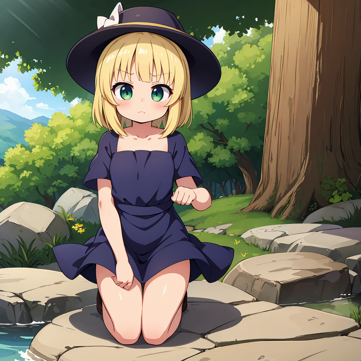 ((Highest quality)), ((masterpiece)), (detailed), Moriya Suwako short hair middle breasts Completely naked sexy Cute face Kneeling Angry face
