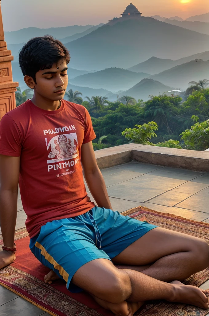 create realistic high quality image where a 20 year old Indian boy sitting & praying ahead to Ganesh ji, boy wearing saffron t-shirts on which name "punith" is written boldly, beautiful background, sunrise, devotional atmosphere,Traditional temple, make sure name should be visible & correct.
Prompt for Girls