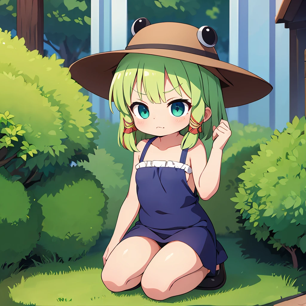 ((Highest quality)), ((masterpiece)), (detailed), Moriya Suwako short hair middle breasts WhiteThong Cute face Kneeling Angry face
