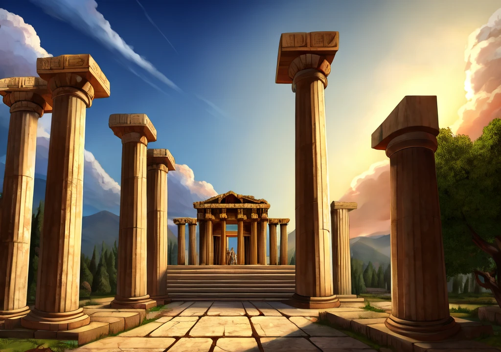 ancient greek temple fantasy with clouds