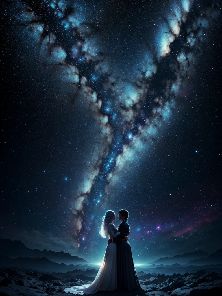 trois femmes, calin, hugging, détail élevé, super détail, super haute résolution, fille très sexy, profiter de son temps dans la galaxie des rêves, entouré d'étoiles, une lumière chaude 'éclairait, Tout le corps, l'rrière-plan est un ciel étoilé avec des galaxies colorées et des nuages de galaxies, des étoiles volent autour d'elle, visage délicat, ambiance ludique,