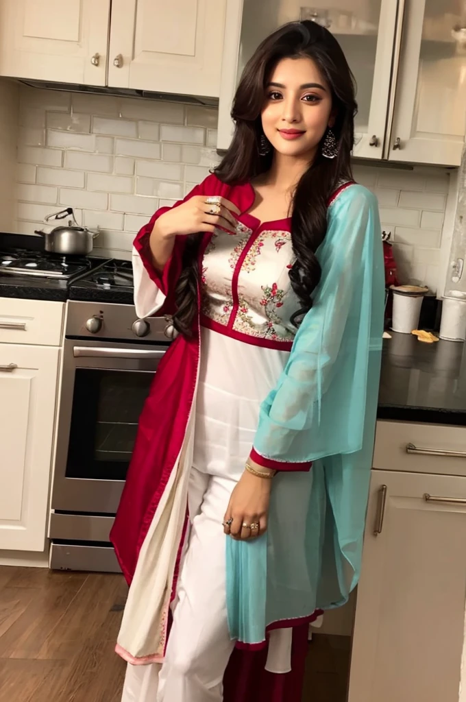 Taking selfie in kitchen wearing suit salwar. (Big brast)