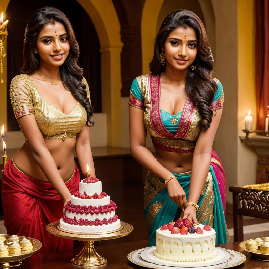 Create an image of wishing happy birthday latika with a beautiful cake with a beautiful girl with background of kerla from india castle