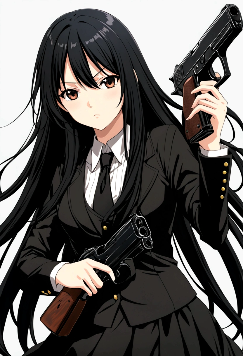 Anime girl with long black hair with a gun in her HAND ANIME