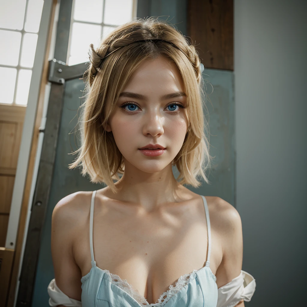 A hand holding a bird、Painting of woman with halo on head, Gurwitz Masterpiece, guweiz, guweiz on pixiv artstation, guweiz style artwork, guweiz on artstation pixiv, art of Wallop, Wallop |, Wallop art, Portrait of a beautiful angel,beautiful light blue eyes,pale skin,red lips,Nice blonde