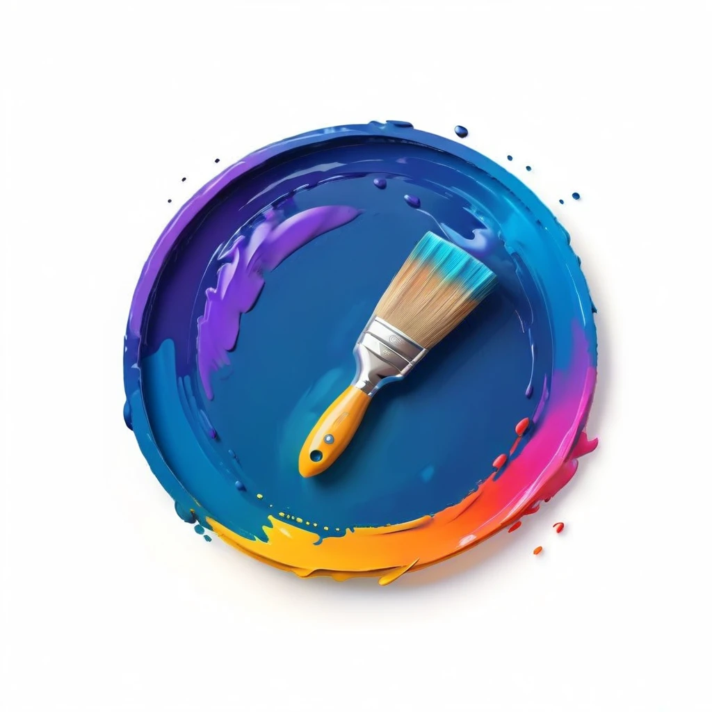 a beautiful detailed digital painting of a paint brush in a circle logo, centered composition, highly detailed, dynamic brush strokes, vibrant colors, glossy surface, elegant typography, minimal background, clean design, photorealistic, cinematic lighting, 8k, masterpiece